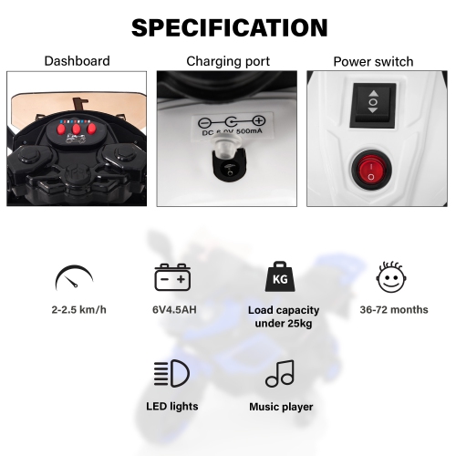 VOLTZ TOYS 6V Kids Motorcycle with Trainig Wheels, Realistic Lights and Sound