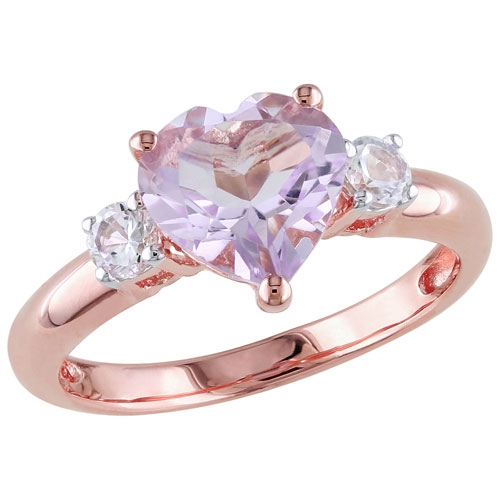 AMOUR  Rose De France Heart Amethyst Ring In Plated Sterling Silver - Size 7 In Pink