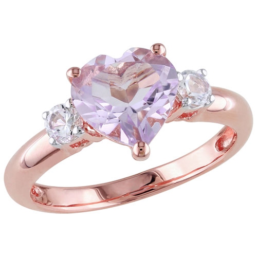 Amour Rose de France Heart Amethyst Ring in Pink Plated Sterling Silver - Size 5