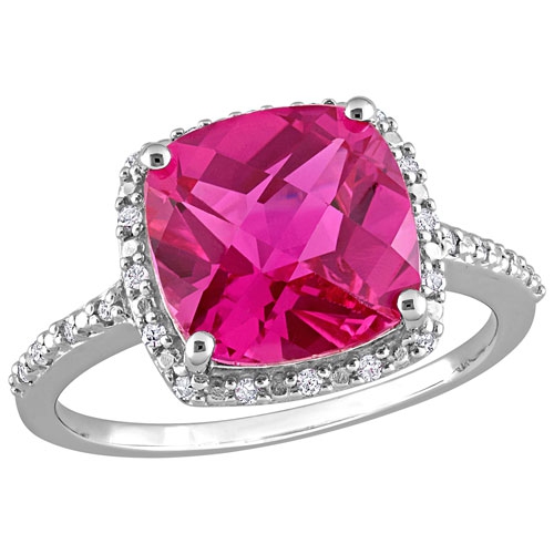 AMOUR  0.104Ctw Cushion Created Sapphire Ring In Sterling Silver - Size 10 In Pink