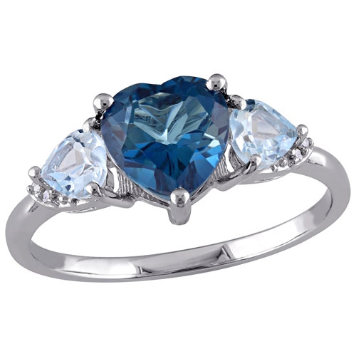 AMOUR  0.02Ctw 3-Stone Heart Cut Topaz Ring In Sterling Silver - Size 9 In Sky Blue
