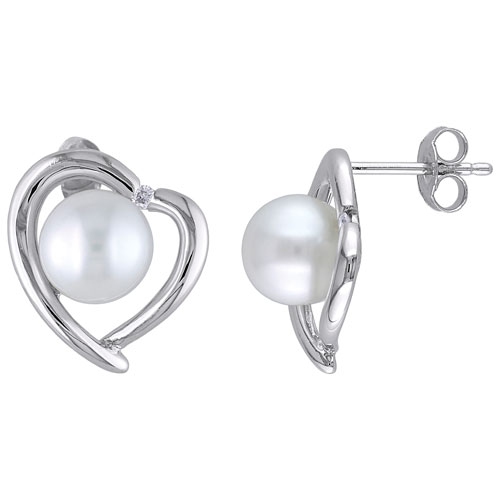 AMOUR  Valentine's Day Sterling With 0.04Ctw Ghi I2-I3 Round Diamond & Freshwater Pearl Drop Earrings In Silver