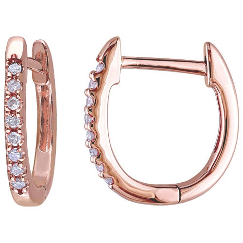 AMOUR  Classic 10K Rose Gold With 0.1Ctw I1-I2 Diamond Hoop Earrings In White