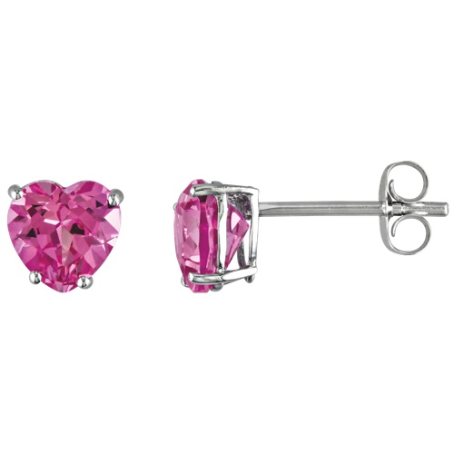 AMOUR  10 Karat Gold With Pink Created Sapphire Gemstones Heart Earrings (Eyktw9293Ps) In White
