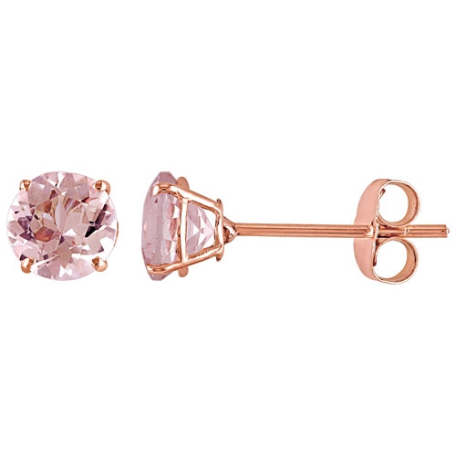 Clous d’oreilles classiques en or rose 10 ct avec morganite à taille ronde