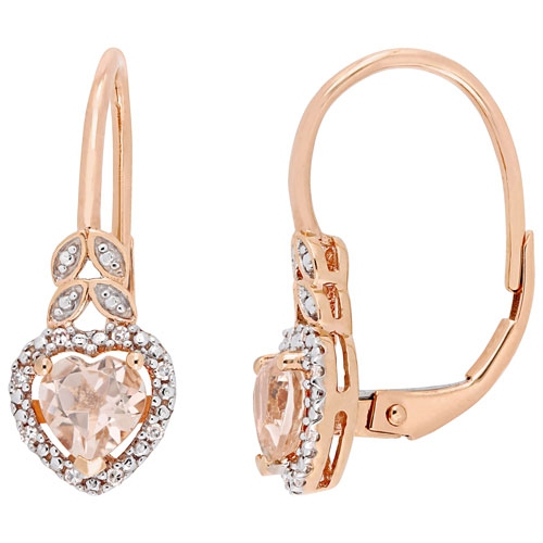 Halo Dangle Earrings in 10K Rose Gold with Morganite & 0.05ctw White Diamonds
