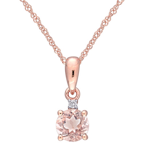 AMOUR  Round Morganite Pendant In 17" 10K Gold Chain In Pink