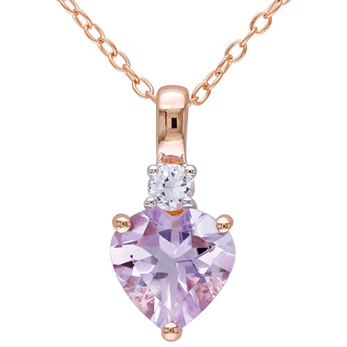 AMOUR  Valentine's Day Sterling Pink Silver With Ceated Sapphire & Pink Heart Rose De France Pendant In White