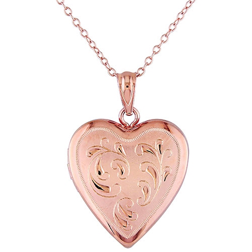 AMOUR  Classic Plated Silver Chain And Plated Silver Floral Heart Locket Necklace In Pink