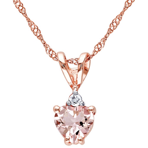 AMOUR  Classic Heart-Cut Morganite Pendant In 10K Rose Gold W/ 0.02Ctw Round Diamonds On A 17" Chain In White
