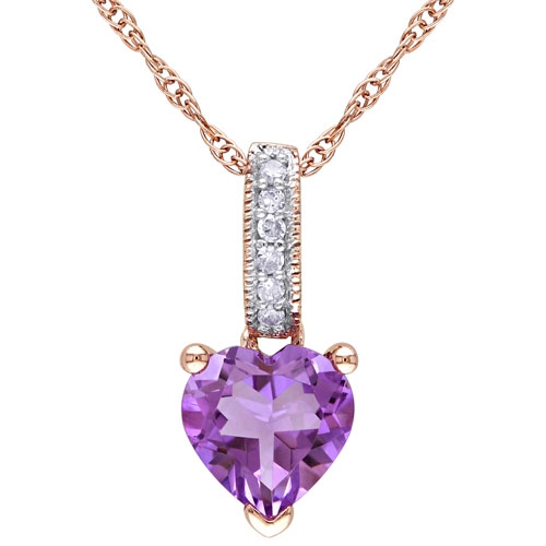 AMOUR  Heart Amethyst Pendant In 17" 10K Gold Chain In Pink