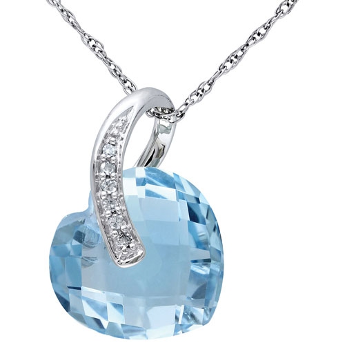 AMOUR  Heart-Cut Pendant In 10K Gold With Topaz & 0.03Ctw I2-I3 Diamonds On An 17" Rope Chain In White