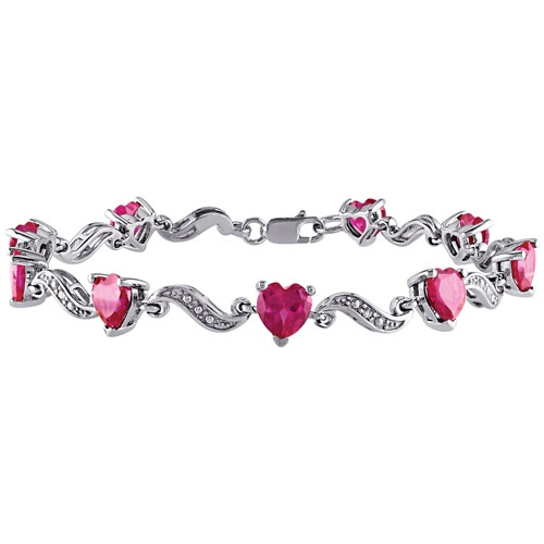 AMOUR  Modern Sterling Silver With Heart-Cut Ruby & 0.02Ctw I3 Diamond Bracelet In Red