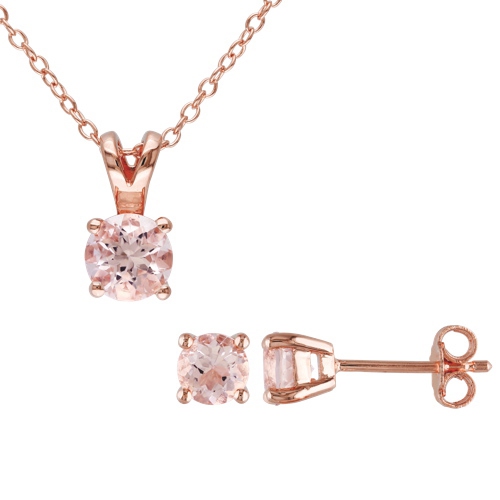 Ensemble avec boucles d’oreilles et pendentif en argent sterling avec morganite rose d’Amour