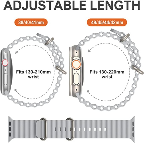TopSave Ocean Band Compatible with Apple Watch Band 42mm 44mm 45mm 49mm, Adjustable Loop Silicone Waterproof Sport Strap for iWatch Series Ultra,1-8,