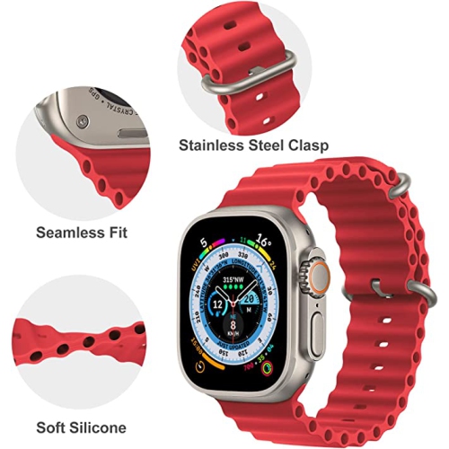 TopSave Ocean Band Compatible with Apple Watch Band 42mm 44mm 45mm 49mm, Adjustable Loop Silicone Waterproof Sport Strap for iWatch Series Ultra,1-8,