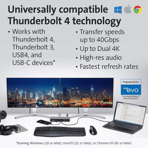Kensington SD5780T Thunderbolt 4 Dual 4K Docking Station with 96W Power Delivery & SD Card Reader, HDMI & Thunderbolt 4 Ports for Windows and MacBooks