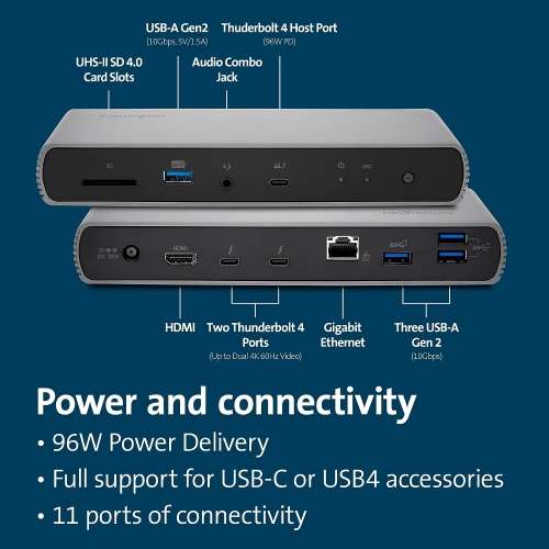Kensington SD5780T Thunderbolt 4 Dual 4K Docking Station with 96W Power Delivery & SD Card Reader, HDMI & Thunderbolt 4 Ports for Windows and MacBooks