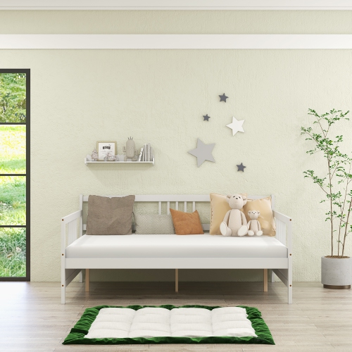 Canapé-lit en bois massif Costway, avec cadre de lit de jour pleine grandeur pour salon, chambre à coucher