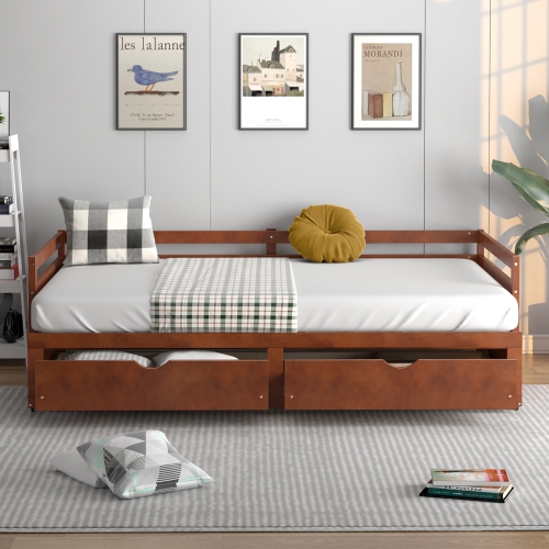 Costway Twin to King Daybed with 2 Drawers Wooden Sofa Bed for Bedroom Living Room