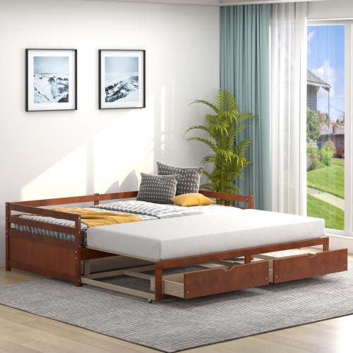 Costway Twin to King Daybed with 2 Drawers Wooden Sofa Bed for Bedroom Living Room