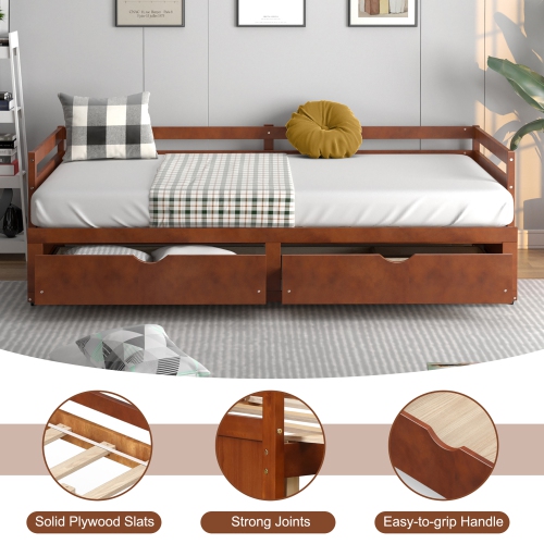 Costway Twin to King Daybed with 2 Drawers Wooden Sofa Bed for Bedroom Living Room