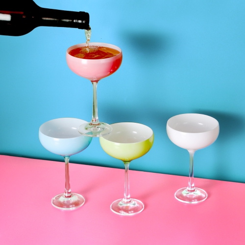 TABLE 12 5.8-Ounce Mini Coupe Cocktail Glasses, Glass Cups Set of 4, Champagne Glasses in Assorted Colors