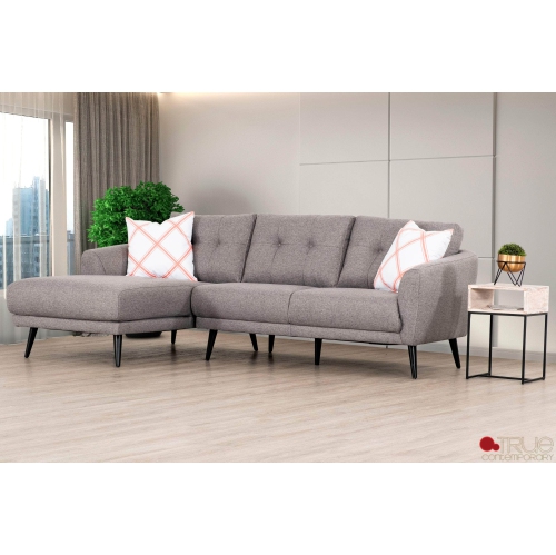 True Contemporary Elizabeth Tufted Sectional Sofa in Nia Grey