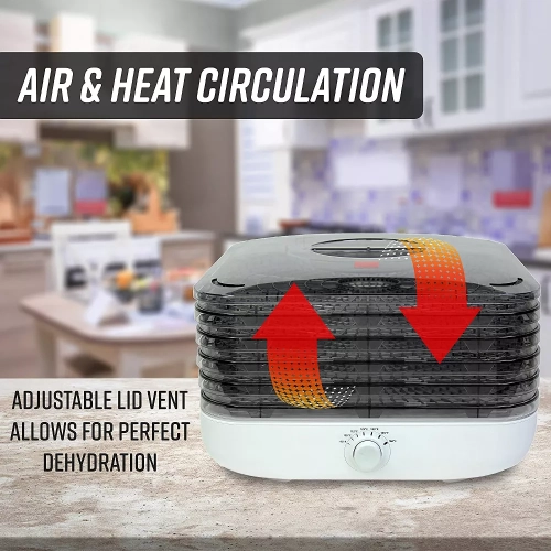 Déshydrateur à 5 passes Ronco Turbo EZ-Store avec flux d'air de convection, Contrôle de température réglable du conservateur alimentaire, opération