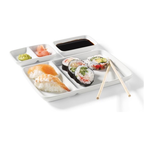 Starfrit - Ensemble d'assiettes à Fondue et Hors d'oeuvre 6 Morceaux, Fabriqué en Porcelaine, Blanc