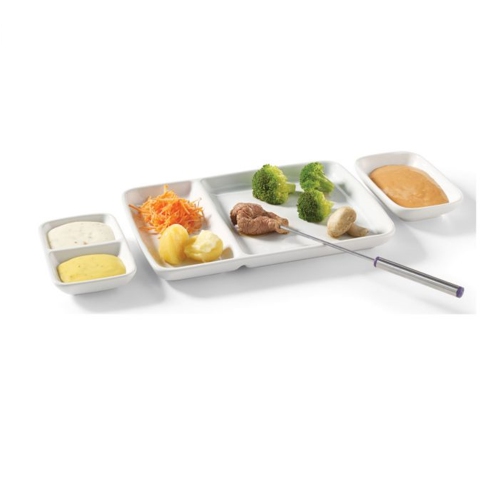 Starfrit - Ensemble d'assiettes à Fondue et Hors d'oeuvre 6 Morceaux, Fabriqué en Porcelaine, Blanc