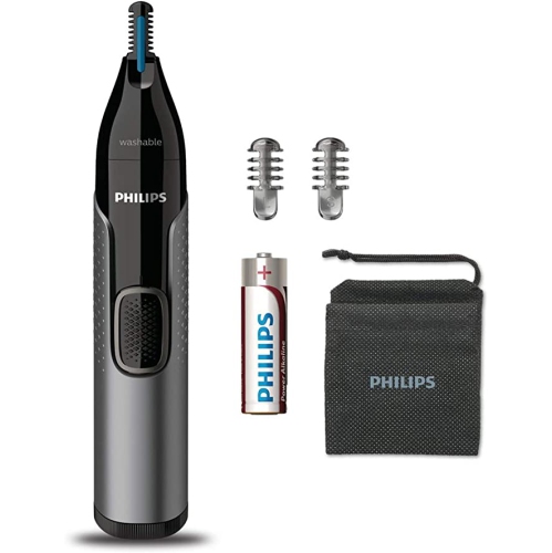 Philips Nose Trimmer Nt3650/16 | Nose, Ear & Eyebrow Trimmer with Protective Guard System - Fully Washable - Including AA Battery - Gray