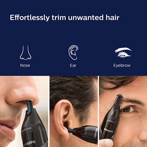 Philips Nose Trimmer Nt3650/16 | Nose, Ear & Eyebrow Trimmer with Protective Guard System - Fully Washable - Including AA Battery - Gray