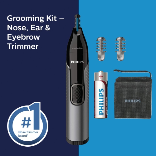 Philips Nose Trimmer Nt3650/16 | Nose, Ear & Eyebrow Trimmer with Protective Guard System - Fully Washable - Including AA Battery - Gray
