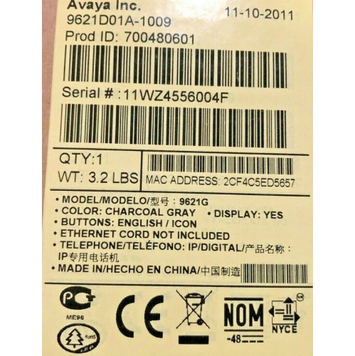 Avaya 9621G Color Touchscreen POE Gigabit IP Phone 700480601