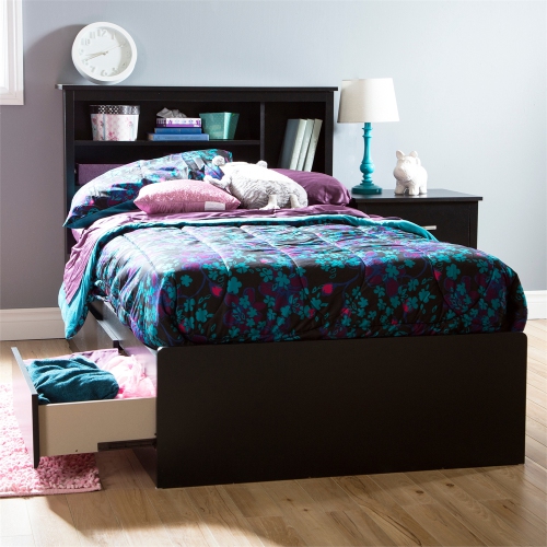 South Shore Fusion Twin Mates Bed with 3 Drawers, Pure Black