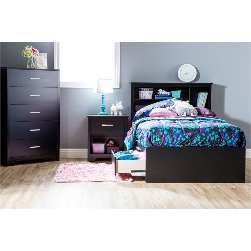 South Shore Fusion Twin Mates Bed with 3 Drawers, Pure Black