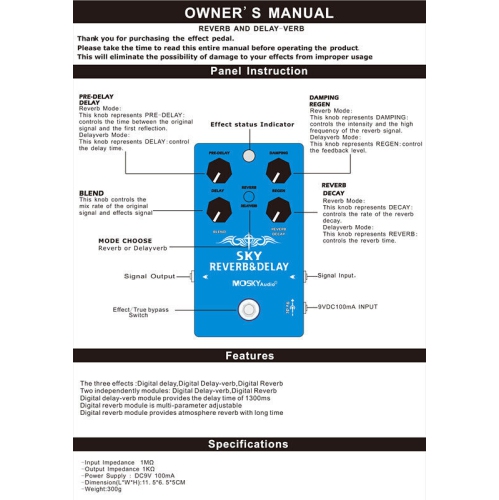 Mosky Audio Digital Delay & Reverb Guitar Effect Pedal 1300ms Delay