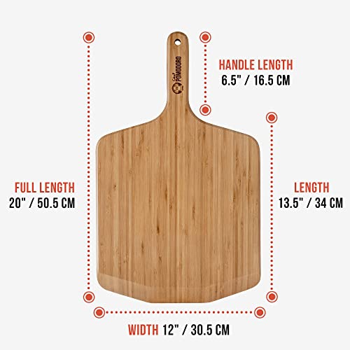 Chef Pomodoro 12-inch Bamboo Pizza Peel, Lightweight Wooden Pizza Paddle and Serving Board for Baking Homemade Pizza and Bread, Pizza Spatula Gourmet