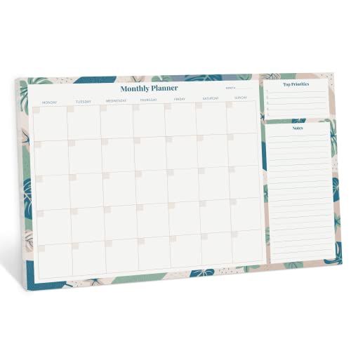 Rileys & Co Undated Monthly Calendar Planner, 16.5 x 11.4 in, Floral Print, Monthly Desk Pad, Tearsheet To Do list planner, Daily Planner Pad, Weekly