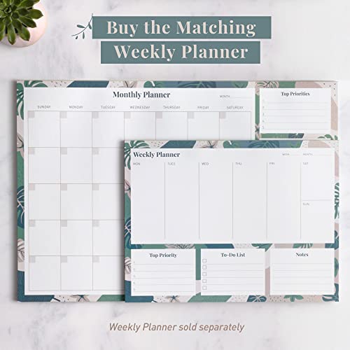Rileys & Co Undated Monthly Calendar Planner, 16.5 x 11.4 in, Floral Print, Monthly Desk Pad, Tearsheet To Do list planner, Daily Planner Pad, Weekly