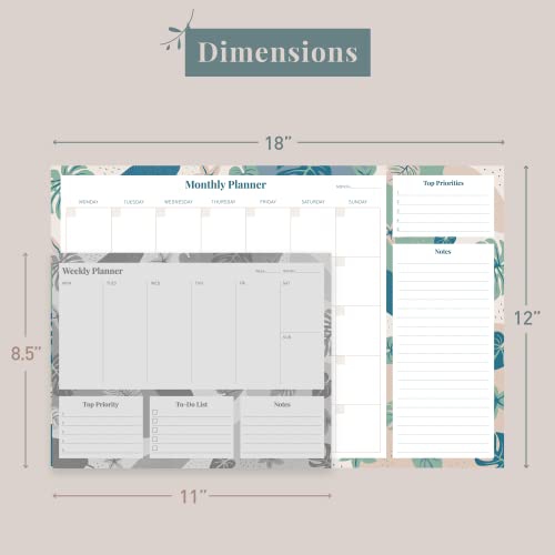 Rileys & Co Undated Monthly Calendar Planner, 16.5 x 11.4 in, Floral Print, Monthly Desk Pad, Tearsheet To Do list planner, Daily Planner Pad, Weekly