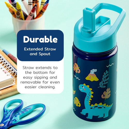 BOZ Kids Insulated Water Bottle with Straw Lid, Stainless Steel Vacuum Double Wall Water Cup with Scratch-Resistant Cute Print and Carry Handle,