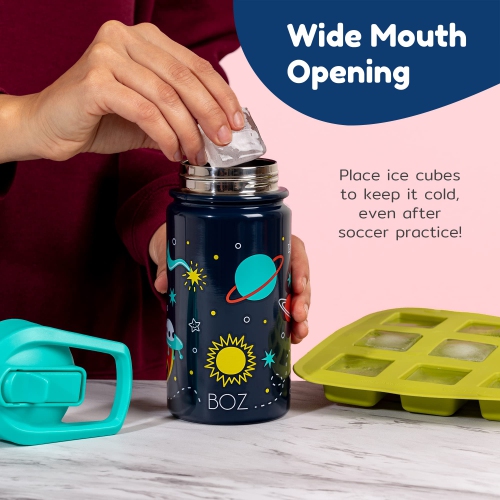 BOZ Kids Insulated Water Bottle with Straw Lid, Stainless Steel Vacuum Double Wall Water Cup with Scratch-Resistant Cute Print and Carry Handle,