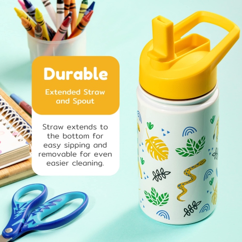 BOZ Kids Insulated Water Bottle with Straw Lid, Stainless Steel Vacuum Double Wall Water Cup with Scratch-Resistant Cute Print and Carry Handle,