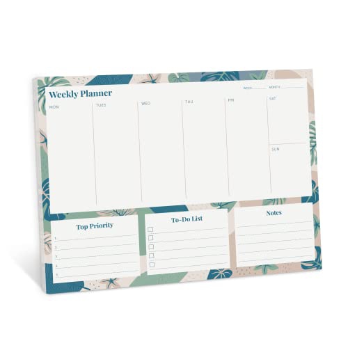 Rileys & Co Undated Weekly Planner, 11.0 x 8.3 in, Floral Print, Tearsheet To Do list planner, Daily Planner Pad, Weekly To-Do List Notepad, Portable