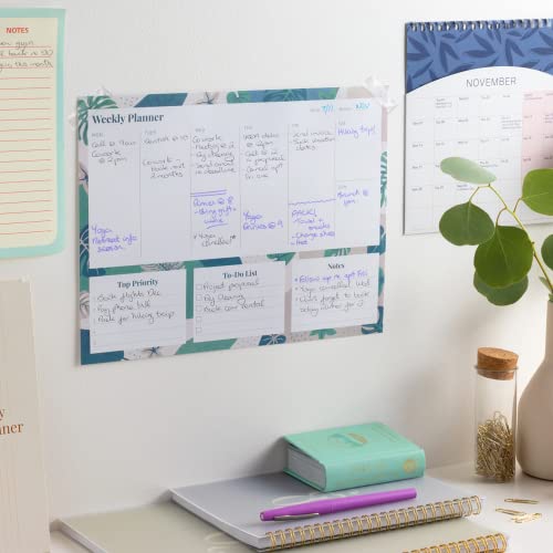 Agenda hebdomadaire non daté Rileys & Co, 11.0 x 8.3 po, imprimé floral, feuille de travail pour la liste de tâches, bloc-notes quotidien, bloc-notes