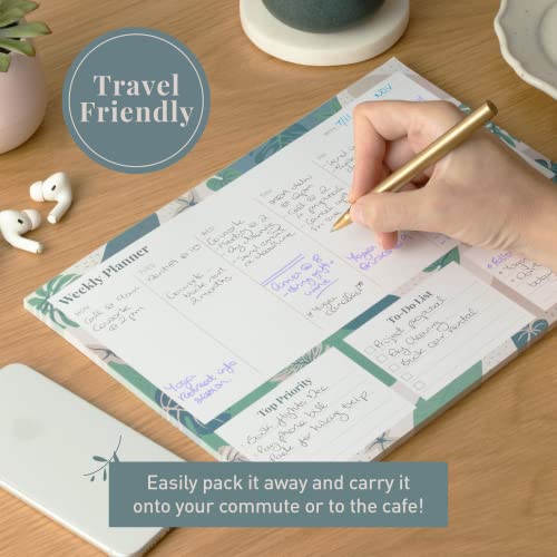 Agenda hebdomadaire non daté Rileys & Co, 11.0 x 8.3 po, imprimé floral, feuille de travail pour la liste de tâches, bloc-notes quotidien, bloc-notes