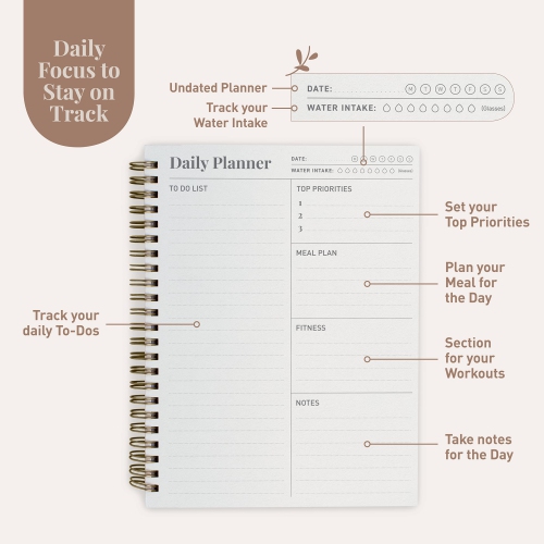 Rileys & Co Undated Planner For Women, 240 Pages To Do List Notebook, 8 x 6", Undated Daily Planner For Boosting Your Productivity, Daily To Do