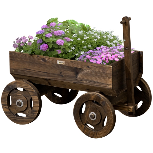 OUTSUNNY  Wood Flower Cart, 50" X 20.9" X 22.8" Raised Garden Bed W/ Wheels, Planters for Outdoor Plants, Backyard, Patio, Deck, Garden Decor